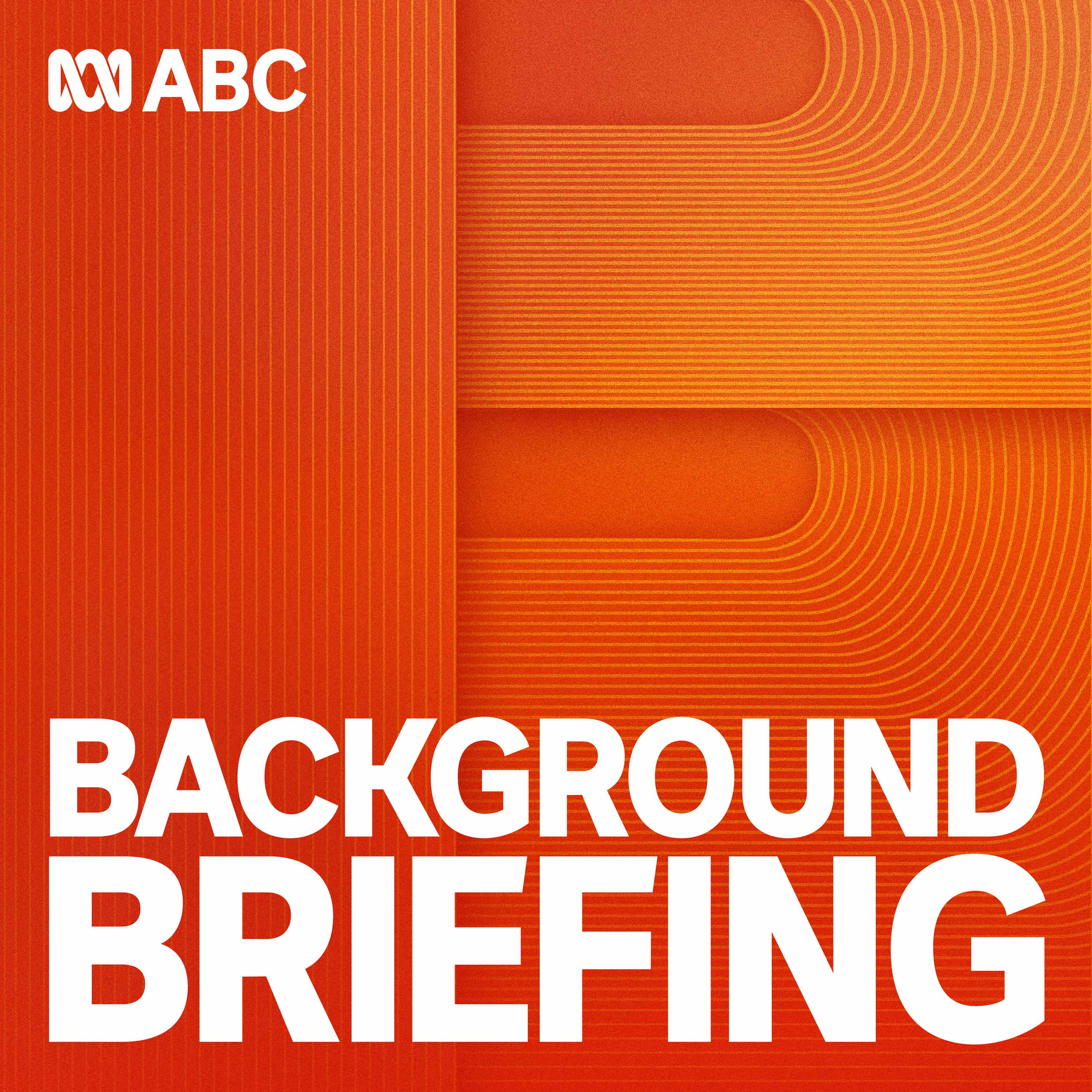 Background Briefing in white on a stylized orange B