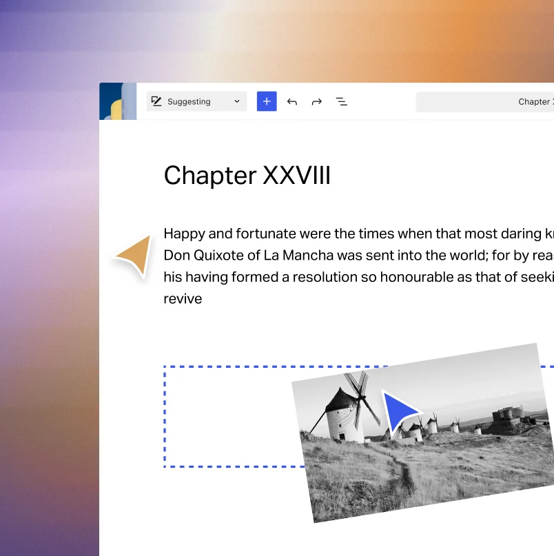 Editor workspace displaying text content and an image insertion tool.