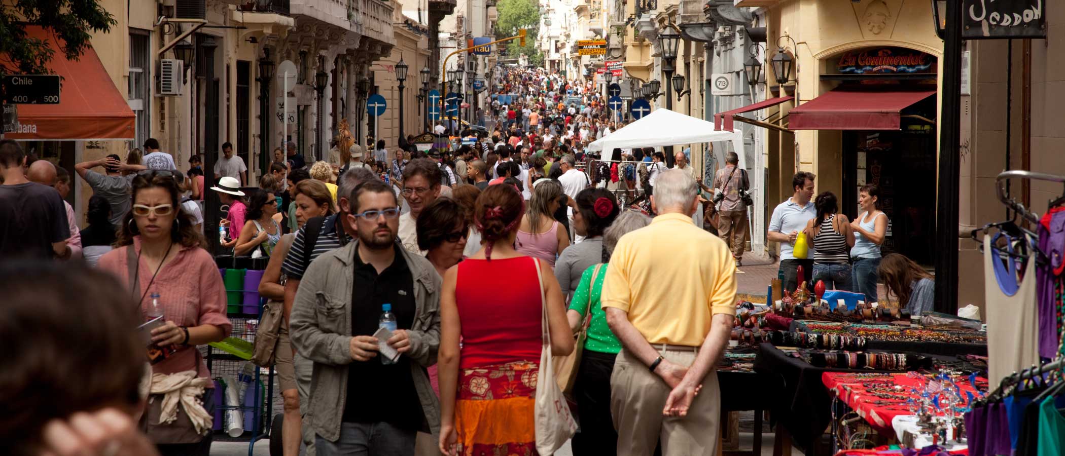 Many people walking on a pedestrian alley in Buenos Aires, Argentina.