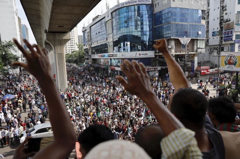 People celebrate the resignation of Prime Minister Sheikh Hasina in Dhaka, Bangladesh, on August 5, 2024.