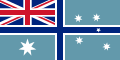 Dark blue cross with white border on powder blue background, with Union Flag as top-left quarter, white star in bottom left corner and white stars on right.