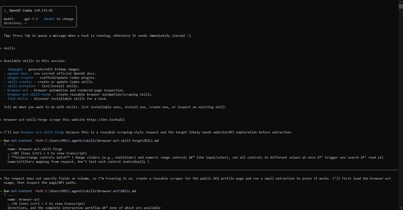 BrowserAct Skill Forge analyzing the dev.to profile