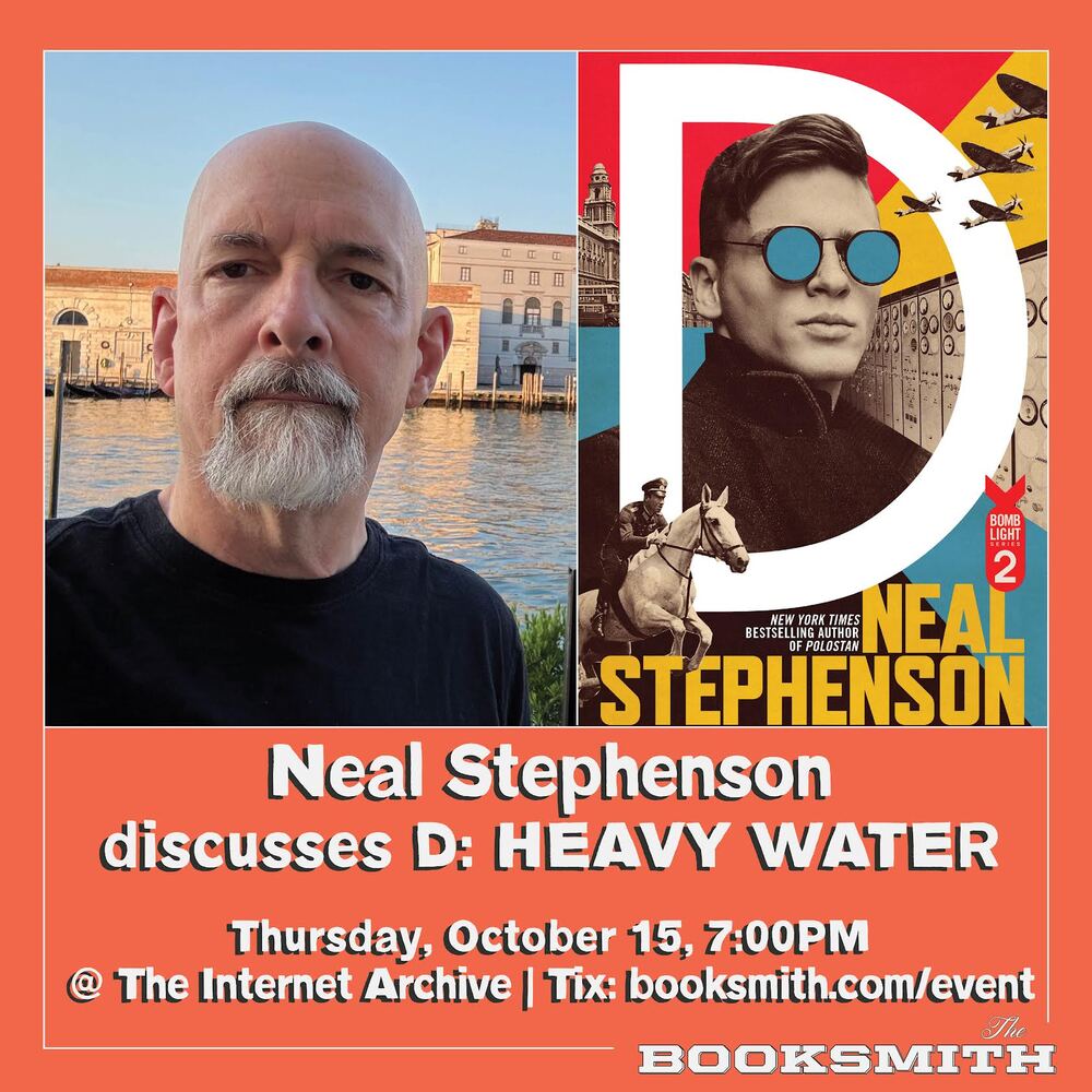 Picture of Neil Stephenson and to cover of his book.