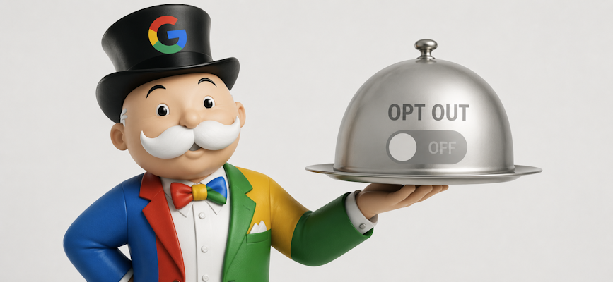 -parody of the Monopoly man offering publishers an opt out of search option that is setting the stage for another Google monopoly in AI-