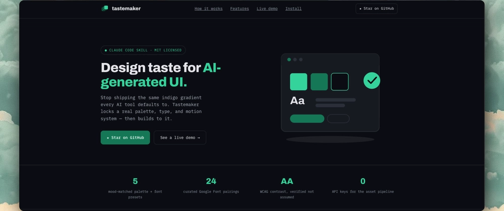 Cover image for Every AI-built site looks the same, so I built a skill that locks taste before any code is written